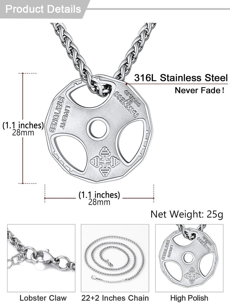 U7 Men Fitness Dumbbell Necklace Stainless Steel Weight Plate Barbell Chain Pendant Necklace - Image 4